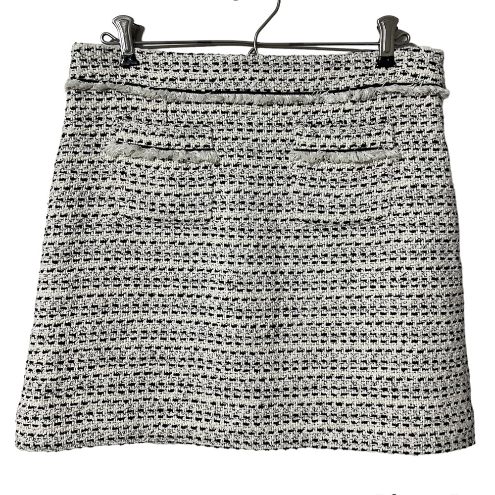 COMPTOIR DES COTONNIERS Tweed Frayed Mini Skirt Black + White Size Small